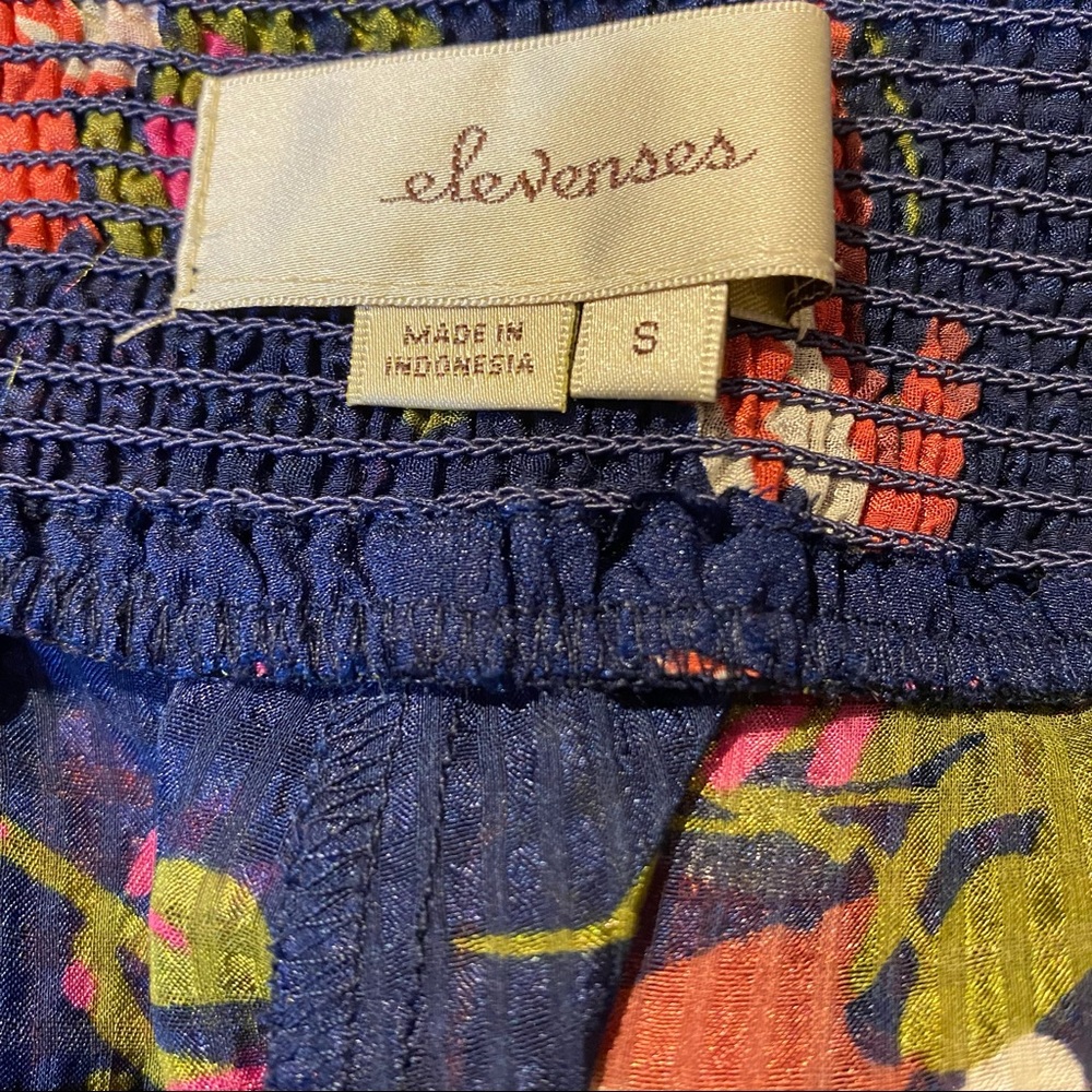 Anthro Elevenses Fire Lily Wide Legs Pants Sheer in blue with red florals size S - Picture 9 of 13